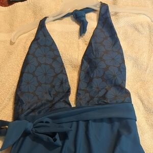 Blue Floral Halter Dress